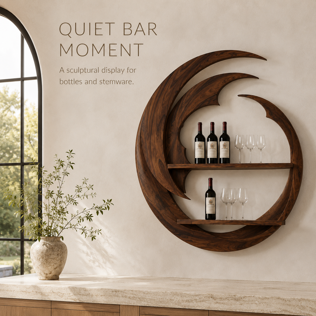 Solid Wood Wall Wine Rack with Glass Holder - Live Edge Gallery - product image 02