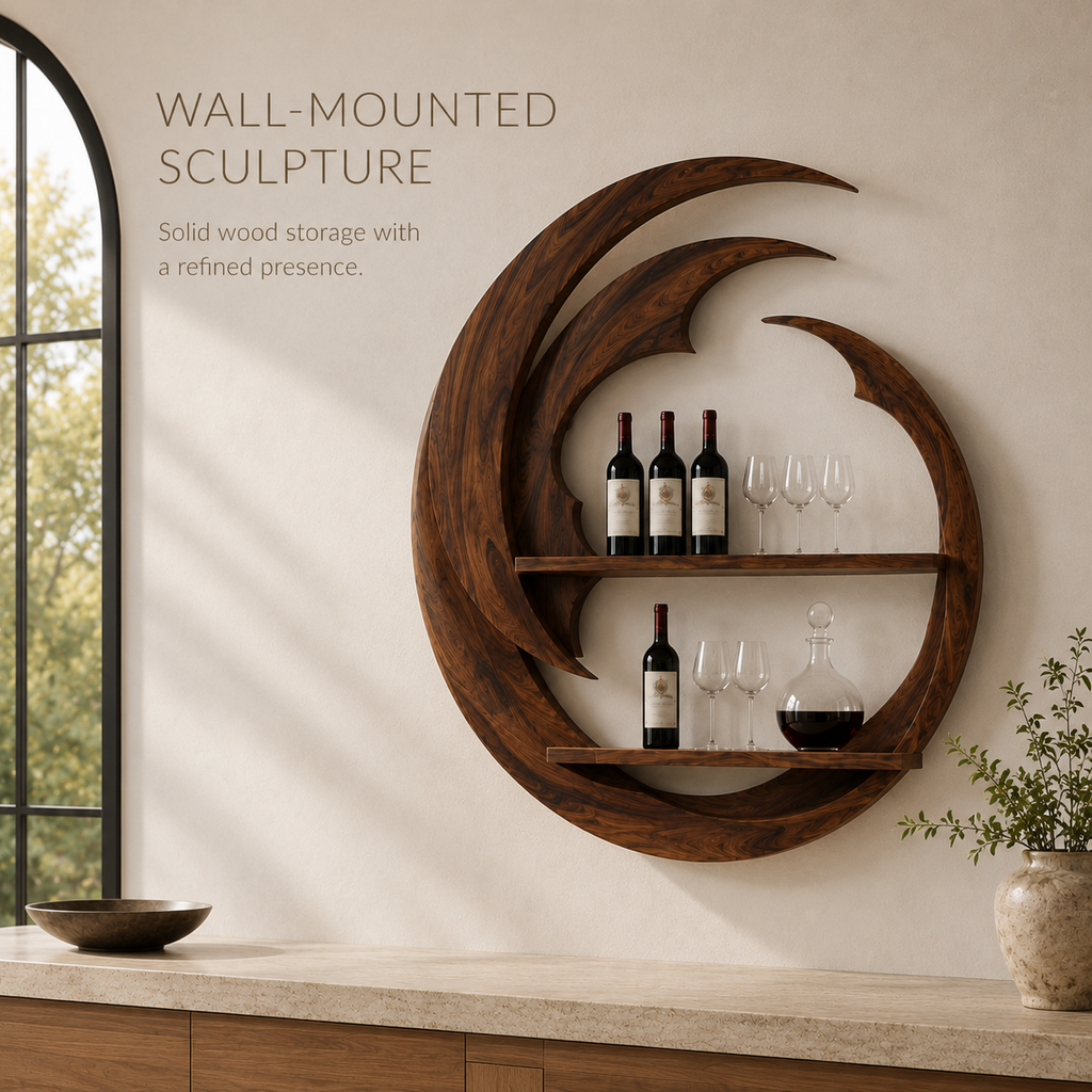 Solid Wood Wall Wine Rack with Glass Holder - Live Edge Gallery - product image 03