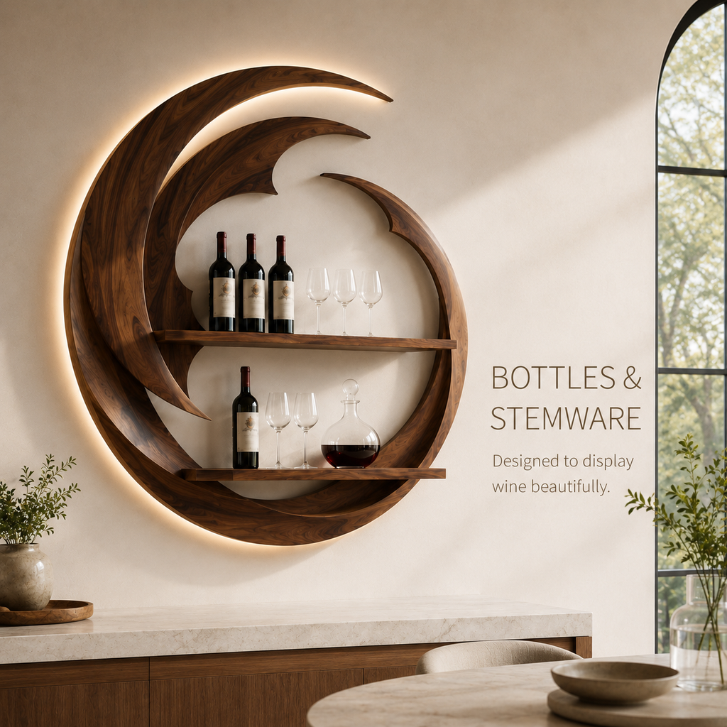 Solid Wood Wall Wine Rack with Glass Holder - Live Edge Gallery - product image 07