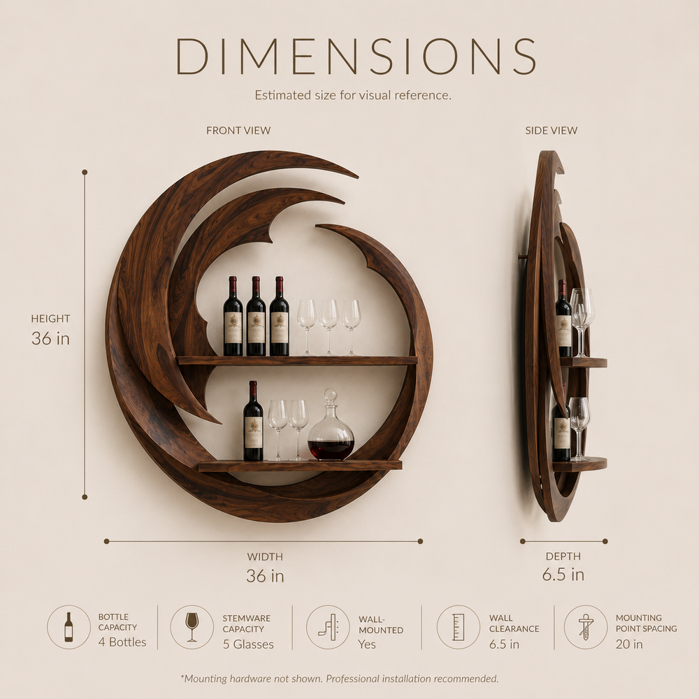 Solid Wood Wall Wine Rack with Glass Holder - Live Edge Gallery - product image 08