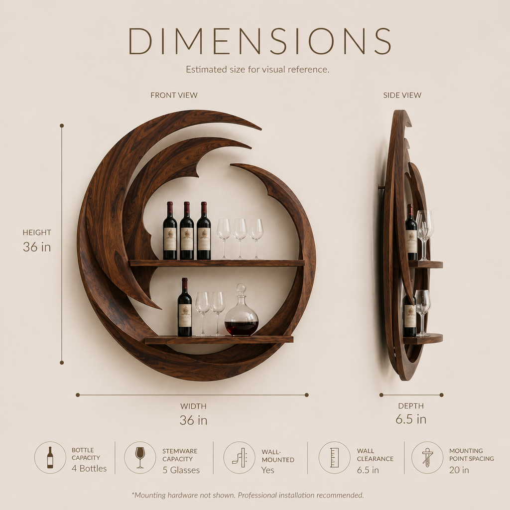 Solid Wood Wall Wine Rack with Glass Holder - Live Edge Gallery - product image 08