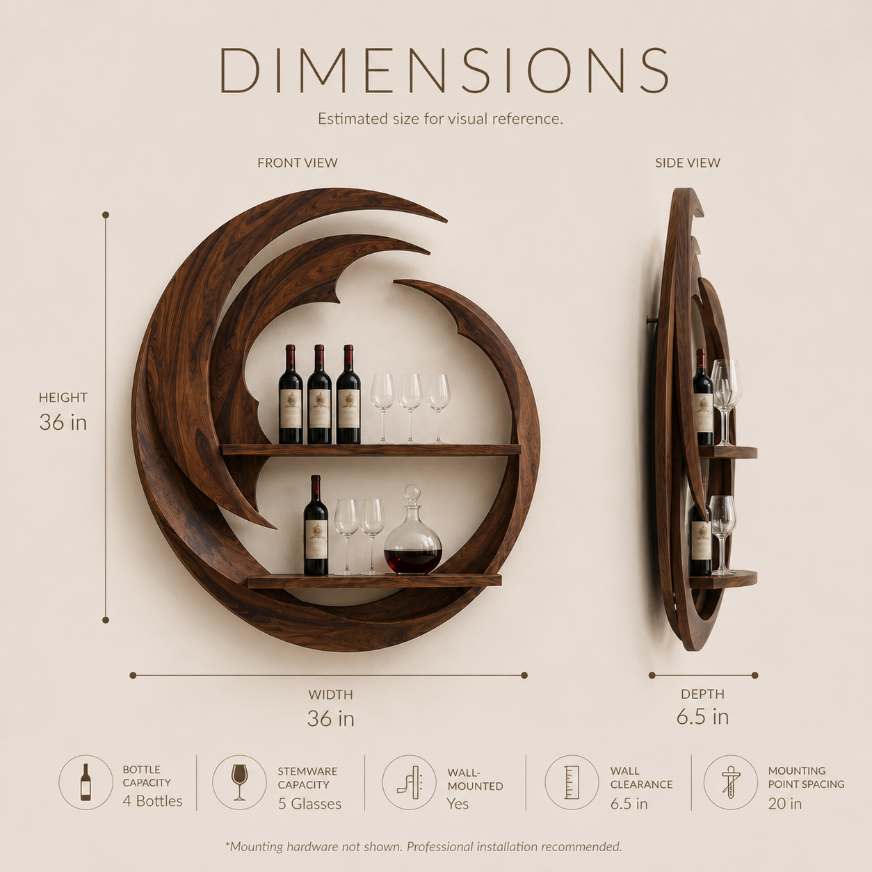 Solid Wood Wall Wine Rack with Glass Holder - Live Edge Gallery - product image 08