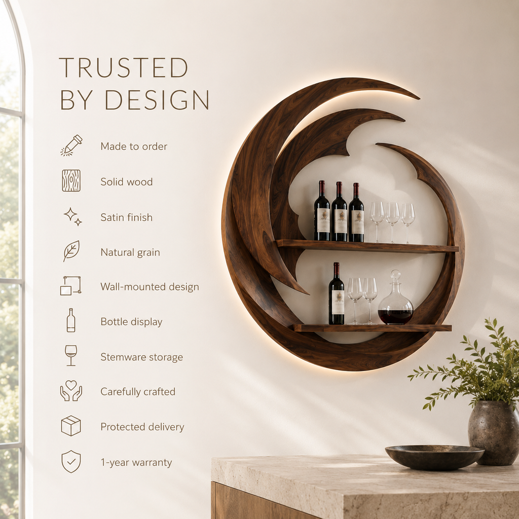 Solid Wood Wall Wine Rack with Glass Holder - Live Edge Gallery - product image 09