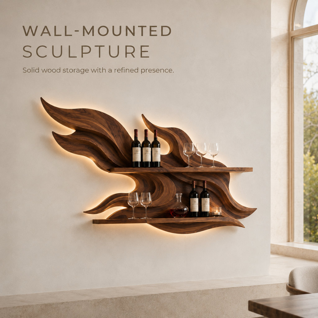 Solid Wood Wall Wine Rack with Glass Holder - Organic Branch - product image 03