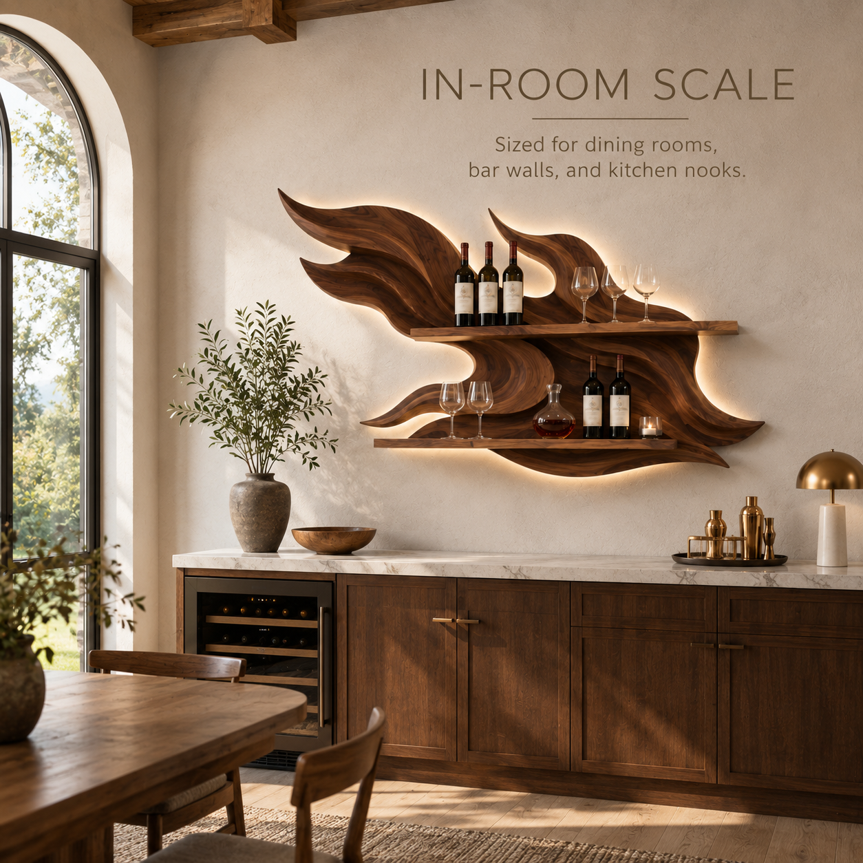 Solid Wood Wall Wine Rack with Glass Holder - Organic Branch - product image 04