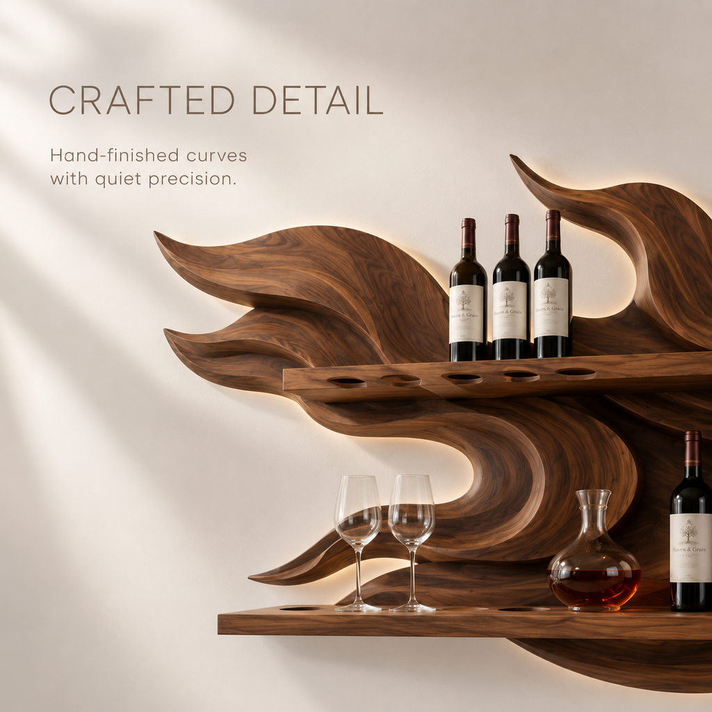 Solid Wood Wall Wine Rack with Glass Holder - Organic Branch - product image 06