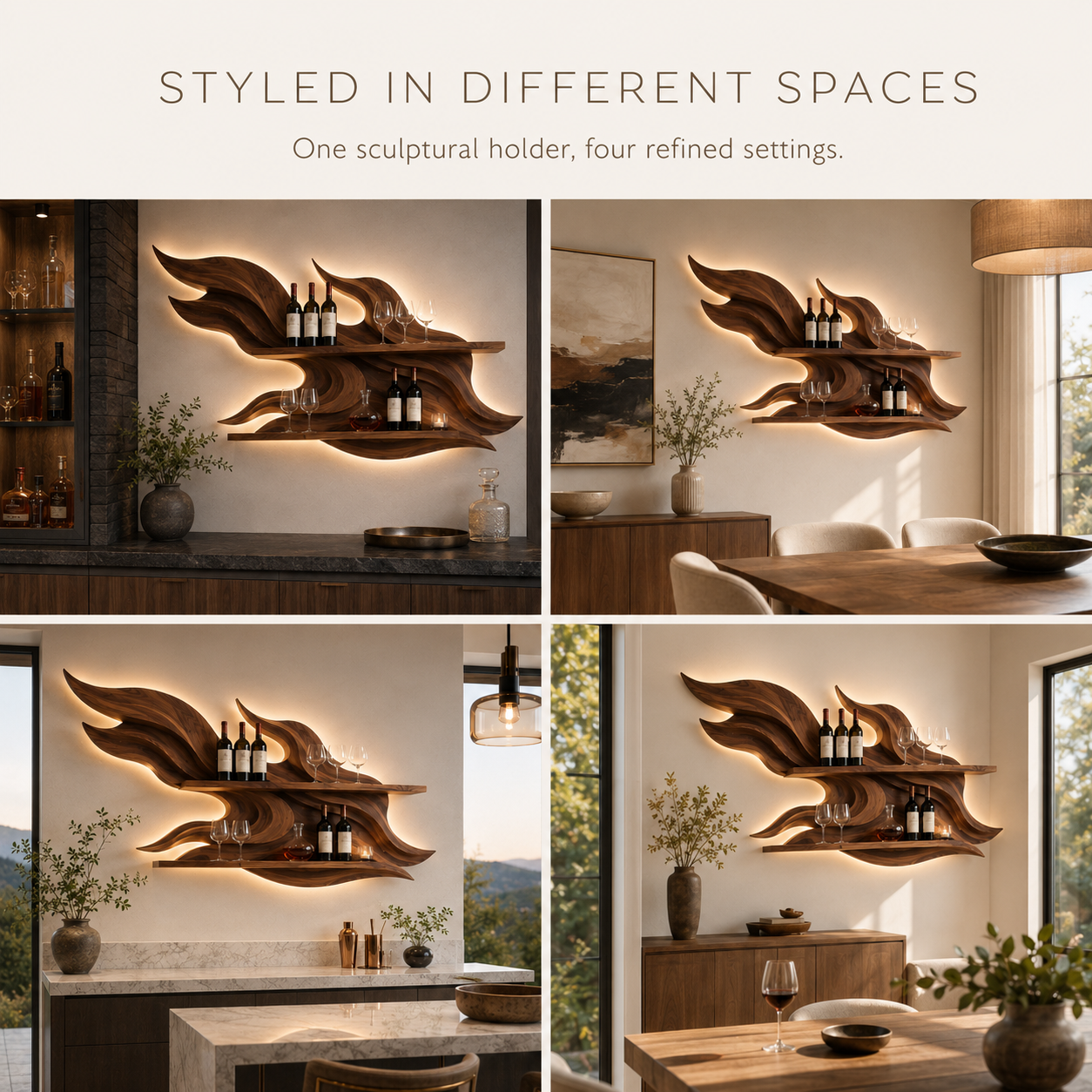 Solid Wood Wall Wine Rack with Glass Holder - Organic Branch - product image 10