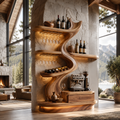Solid Wood Wall Wine Rack with Glass Holder - Crescent Wall - main view