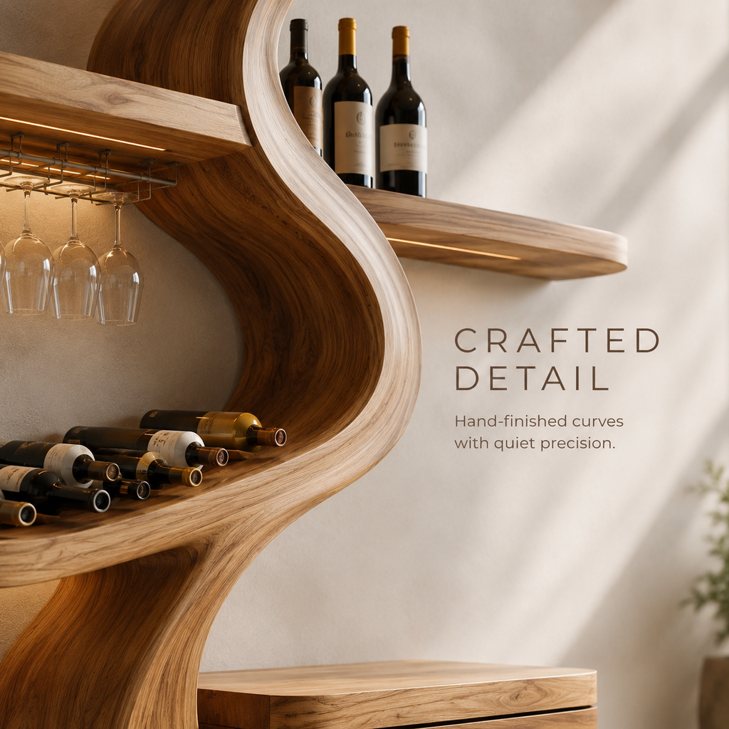 Solid Wood Wall Wine Rack with Glass Holder - Crescent Wall - product image 06