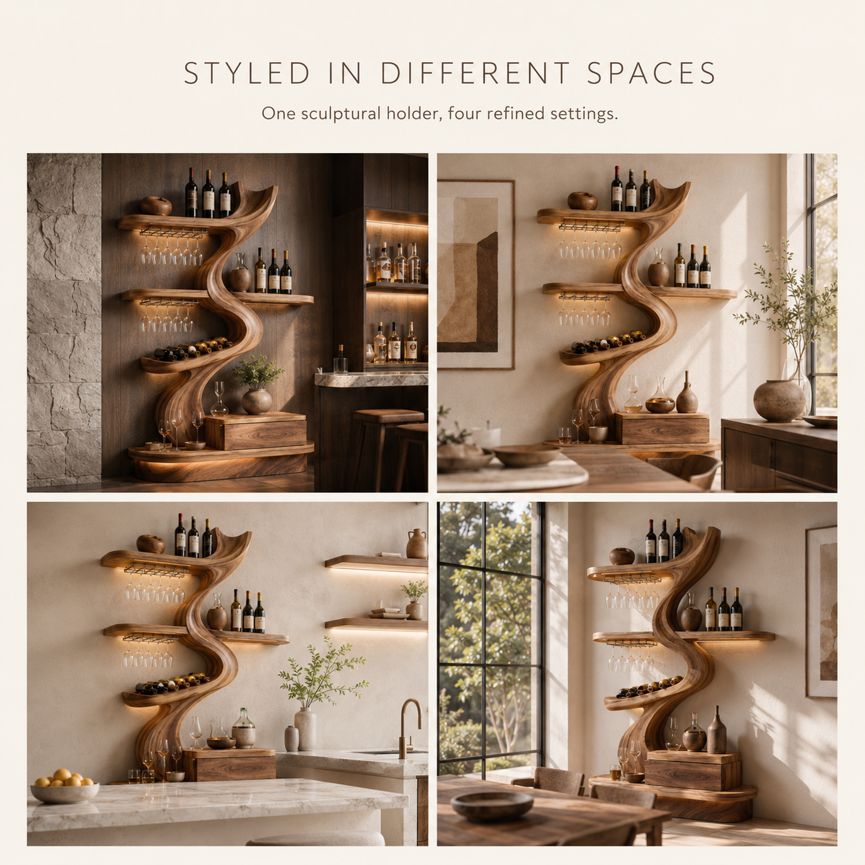 Solid Wood Wall Wine Rack with Glass Holder - Crescent Wall - product image 10