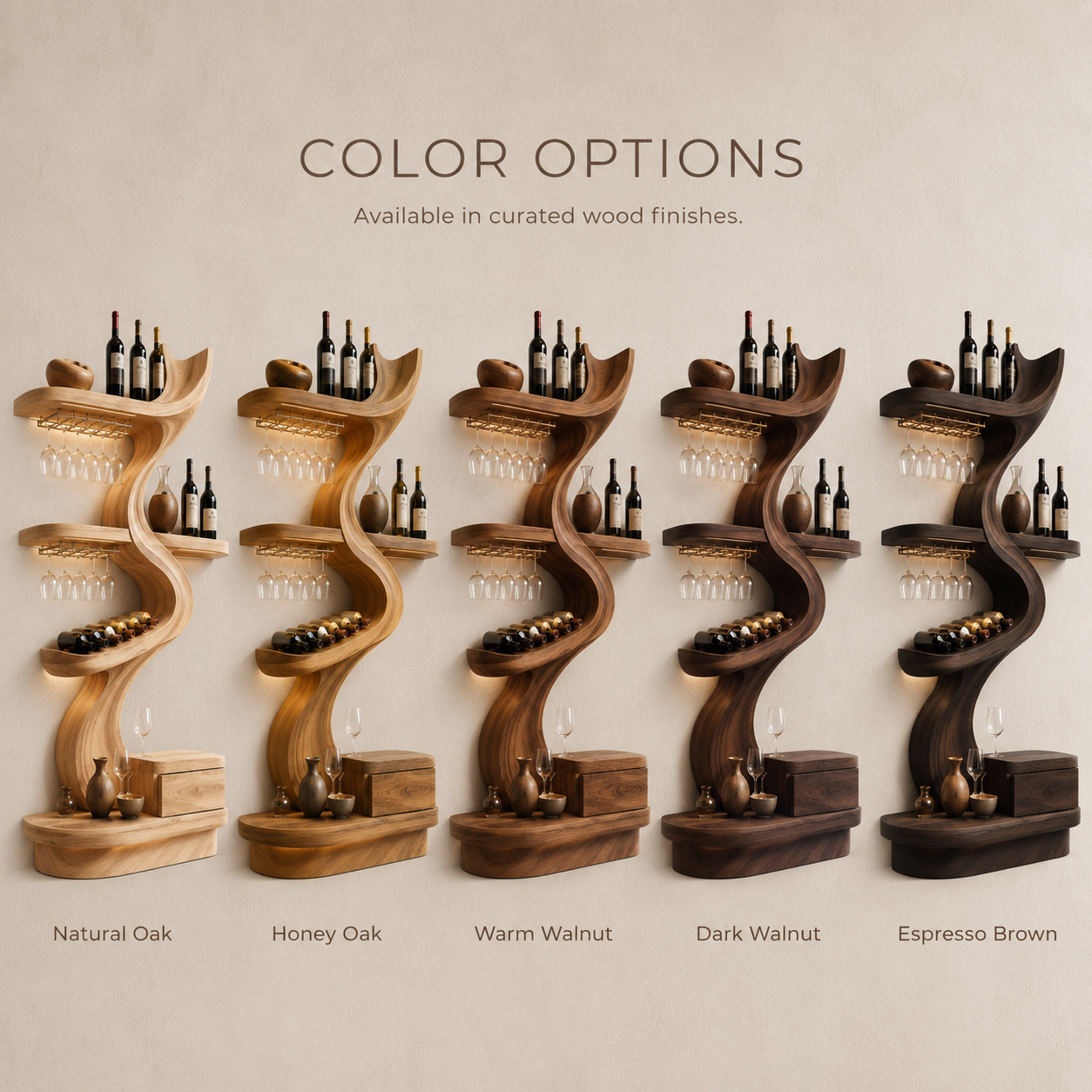 Solid Wood Wall Wine Rack with Glass Holder - Crescent Wall - product image 11
