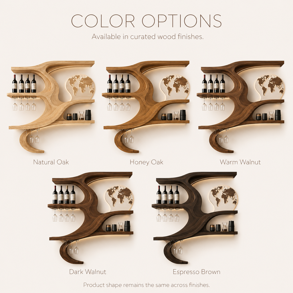 Solid Wood Wall Wine Rack with Glass Holder - Floating Rail - product image 11