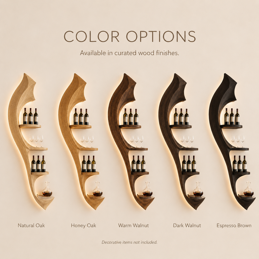 Solid Wood Wall Wine Rack with Glass Holder - River Form - product image 03
