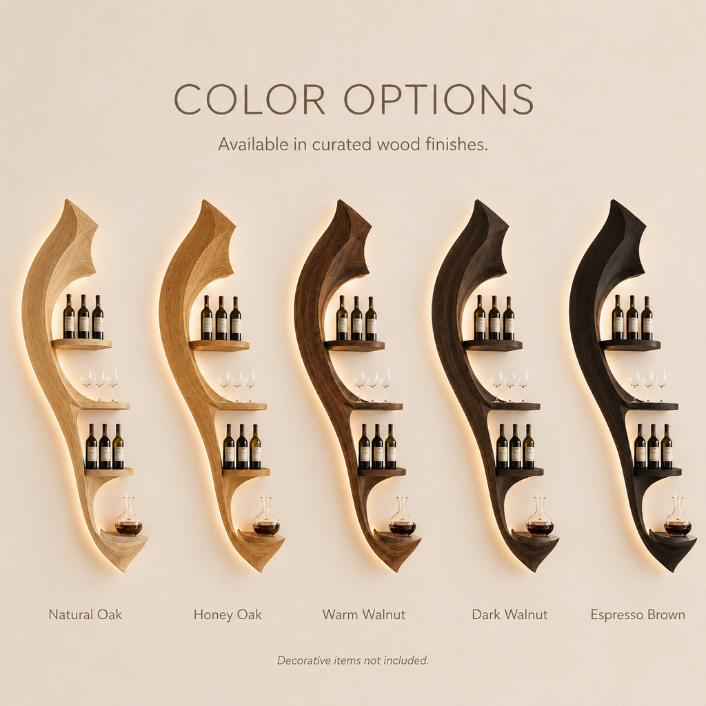 Solid Wood Wall Wine Rack with Glass Holder - River Form - product image 03