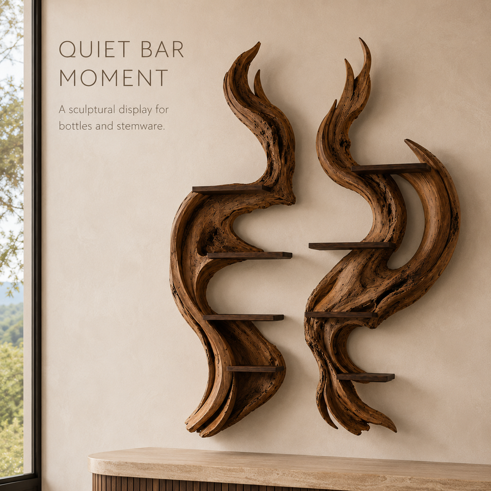 Solid Wood Wall Wine Rack with Glass Holder - Cellular Display - product image 02