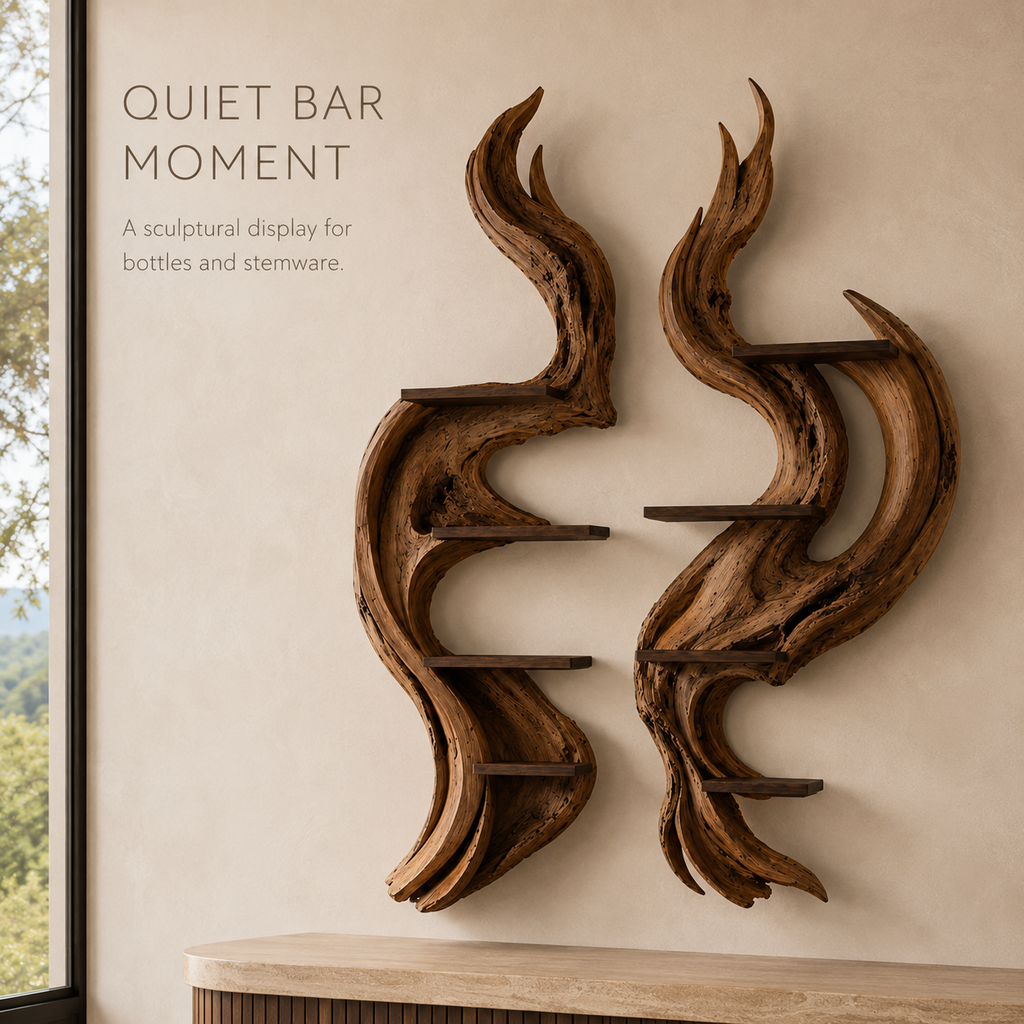 Solid Wood Wall Wine Rack with Glass Holder - Cellular Display - product image 02