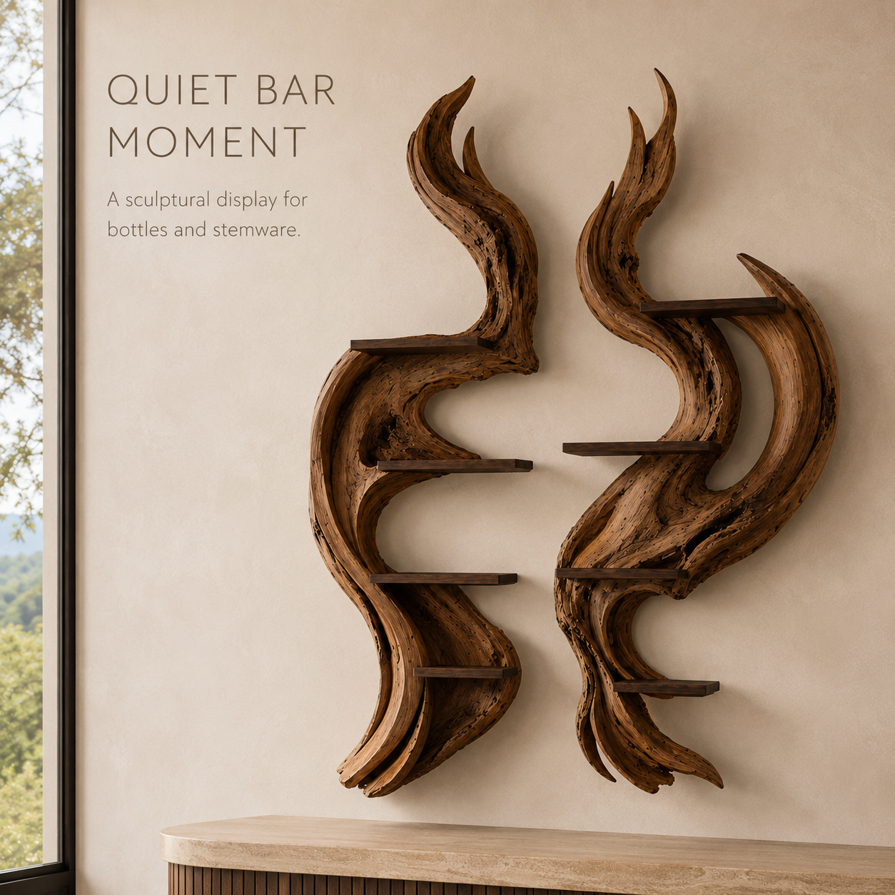 Solid Wood Wall Wine Rack with Glass Holder - Cellular Display - product image 02
