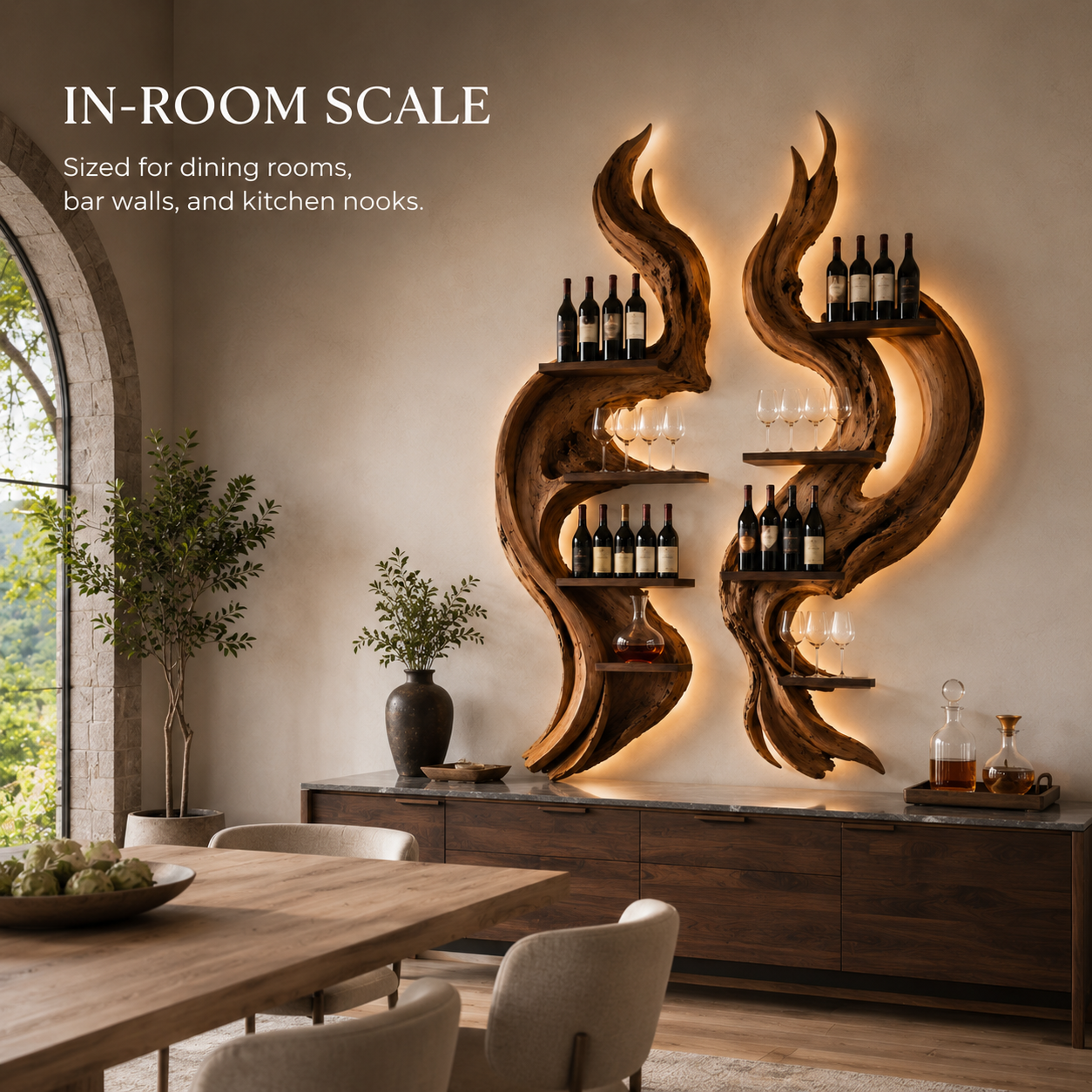 Solid Wood Wall Wine Rack with Glass Holder - Cellular Display - product image 04