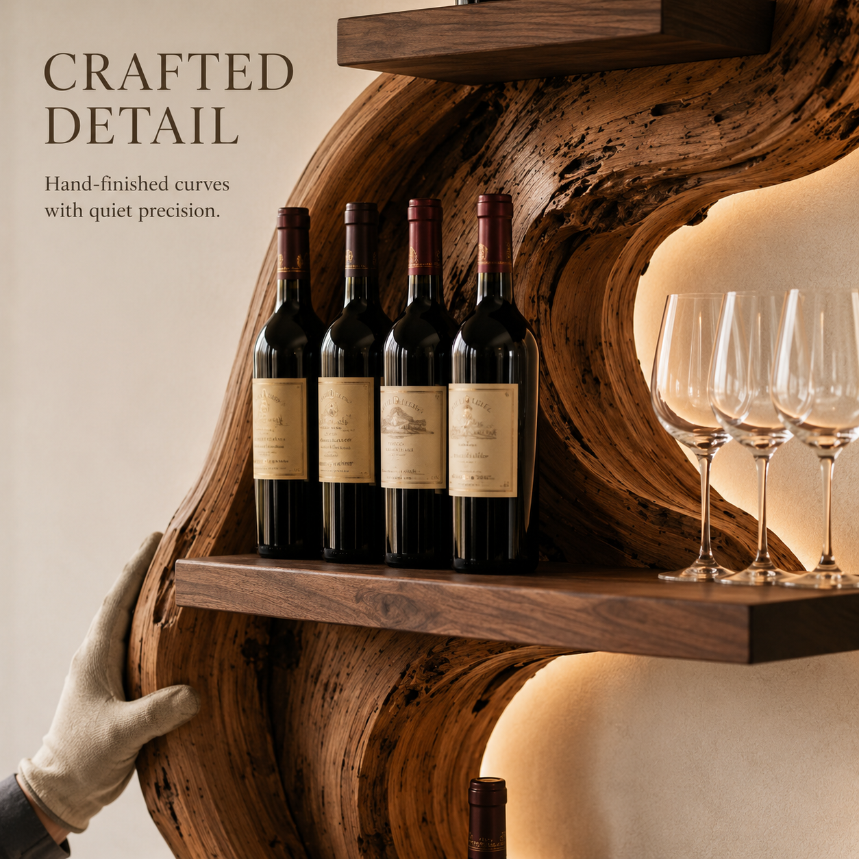 Solid Wood Wall Wine Rack with Glass Holder - Cellular Display - product image 06