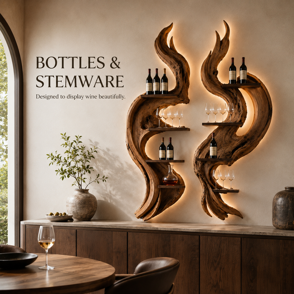Solid Wood Wall Wine Rack with Glass Holder - Cellular Display - product image 07