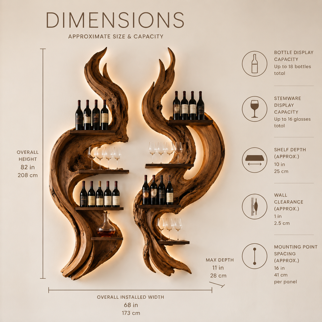 Solid Wood Wall Wine Rack with Glass Holder - Cellular Display - product image 08