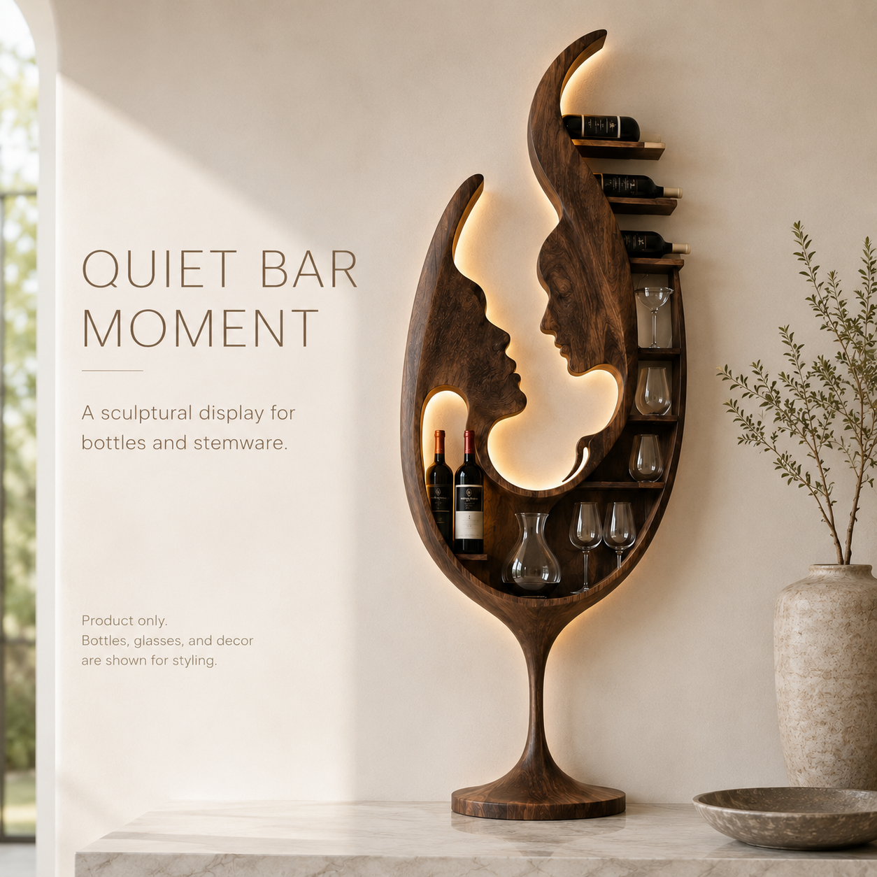 Solid Wood Wall Wine Rack with Glass Holder - Gallery Wave - product image 02