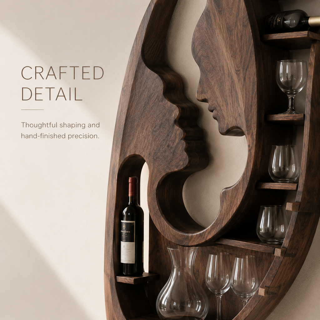 Solid Wood Wall Wine Rack with Glass Holder - Gallery Wave - product image 07