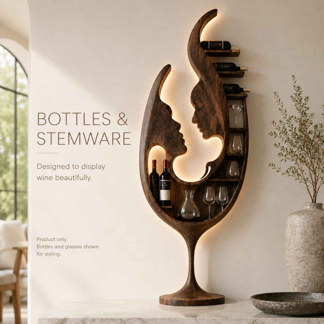 Solid Wood Wall Wine Rack with Glass Holder - Gallery Wave - product image 08