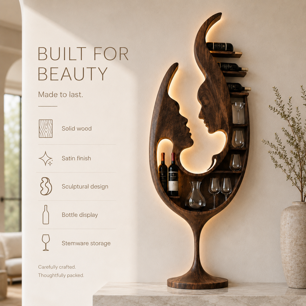 Solid Wood Wall Wine Rack with Glass Holder - Gallery Wave - product image 10