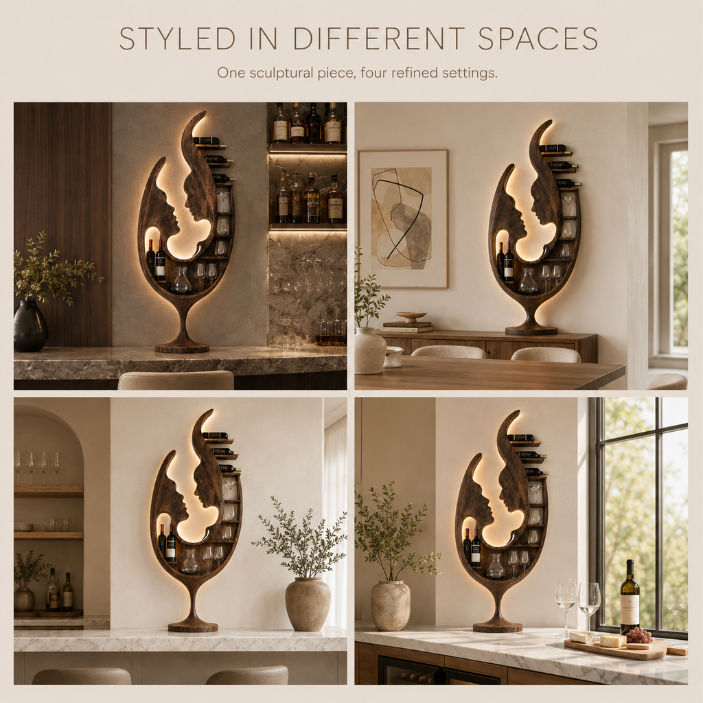 Solid Wood Wall Wine Rack with Glass Holder - Gallery Wave - product image 11