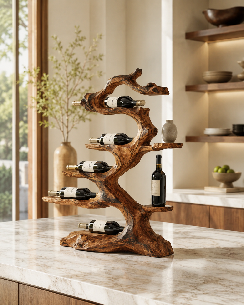 Solid Wood Wall Wine Rack with Glass Holder - Gallery Wave - main view