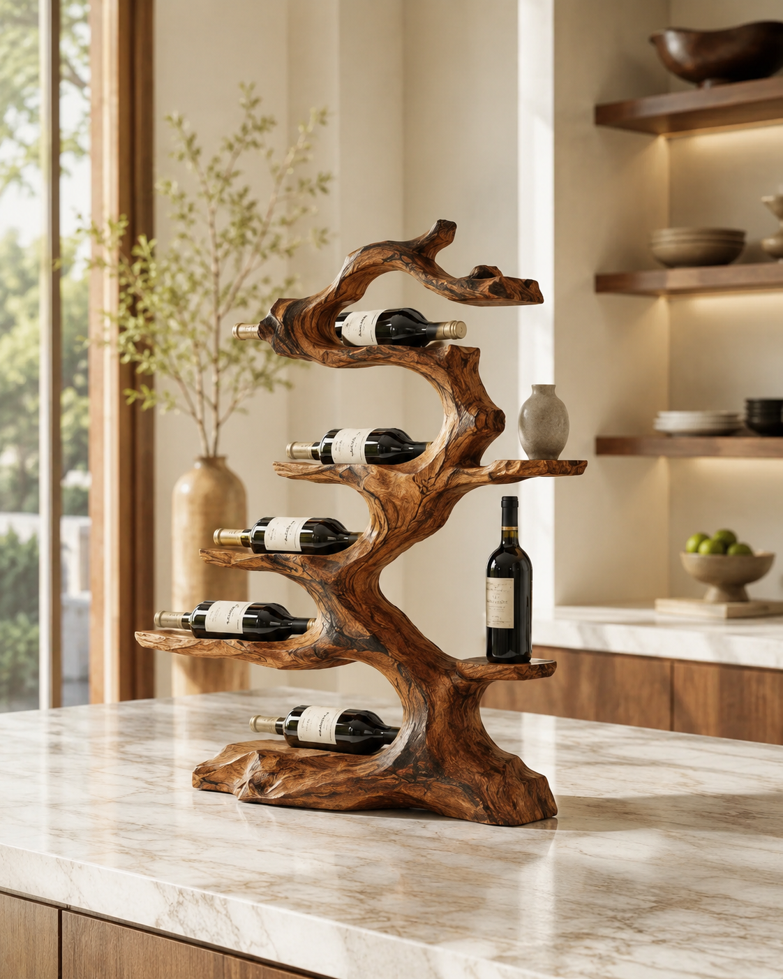Solid Wood Wall Wine Rack with Glass Holder - Gallery Wave - main view