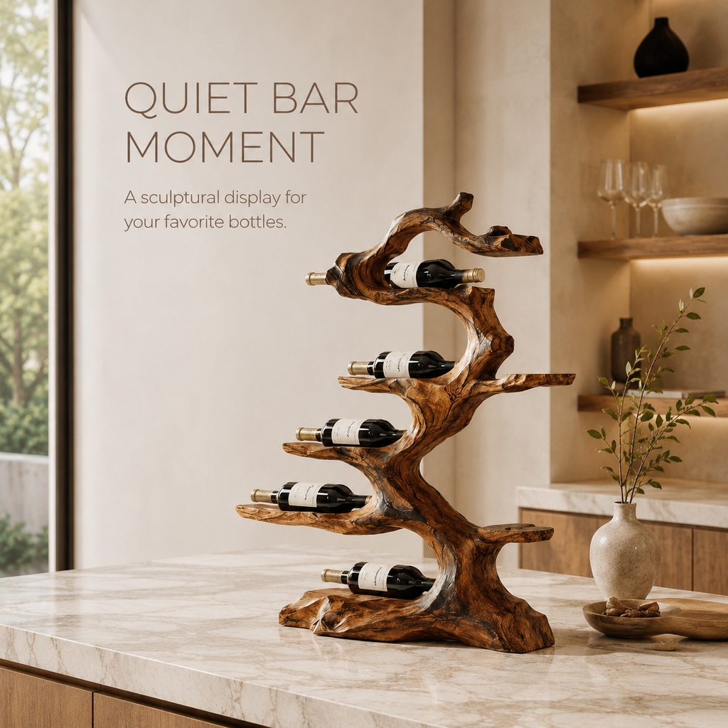 Solid Wood Wall Wine Rack with Glass Holder - Gallery Wave - product image 02