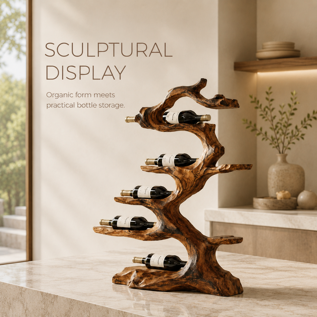 Solid Wood Wall Wine Rack with Glass Holder - Gallery Wave - product image 03