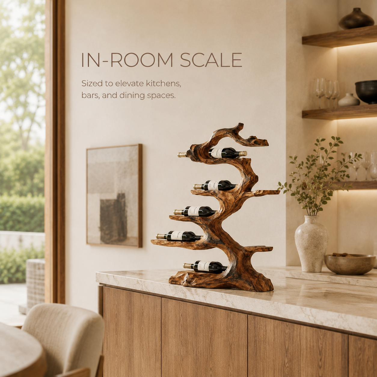 Solid Wood Wall Wine Rack with Glass Holder - Gallery Wave - product image 04