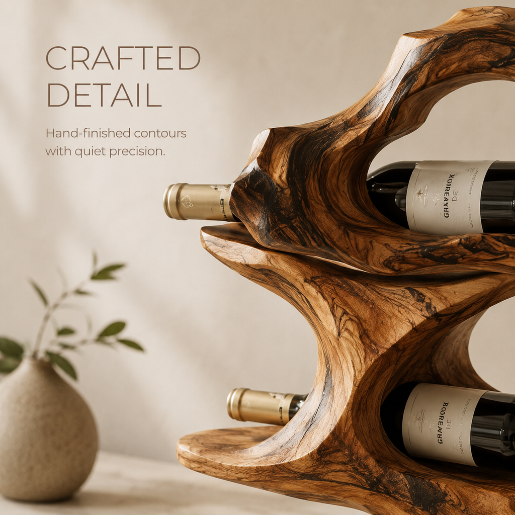 Solid Wood Wall Wine Rack with Glass Holder - Gallery Wave - product image 06