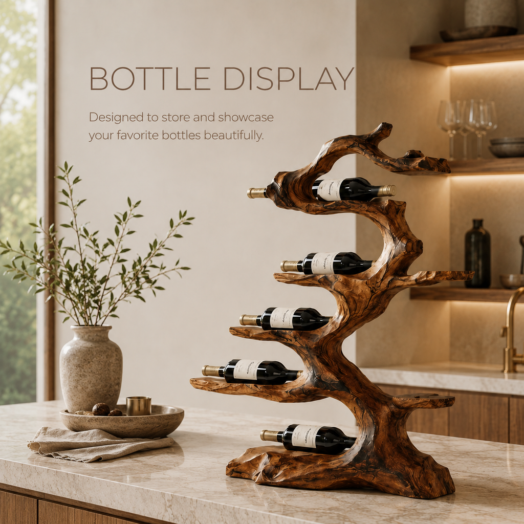 Solid Wood Wall Wine Rack with Glass Holder - Gallery Wave - product image 07