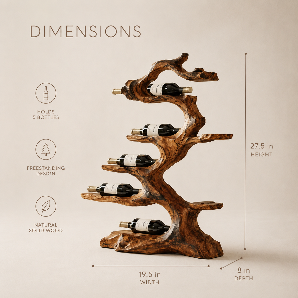 Solid Wood Wall Wine Rack with Glass Holder - Gallery Wave - product image 08