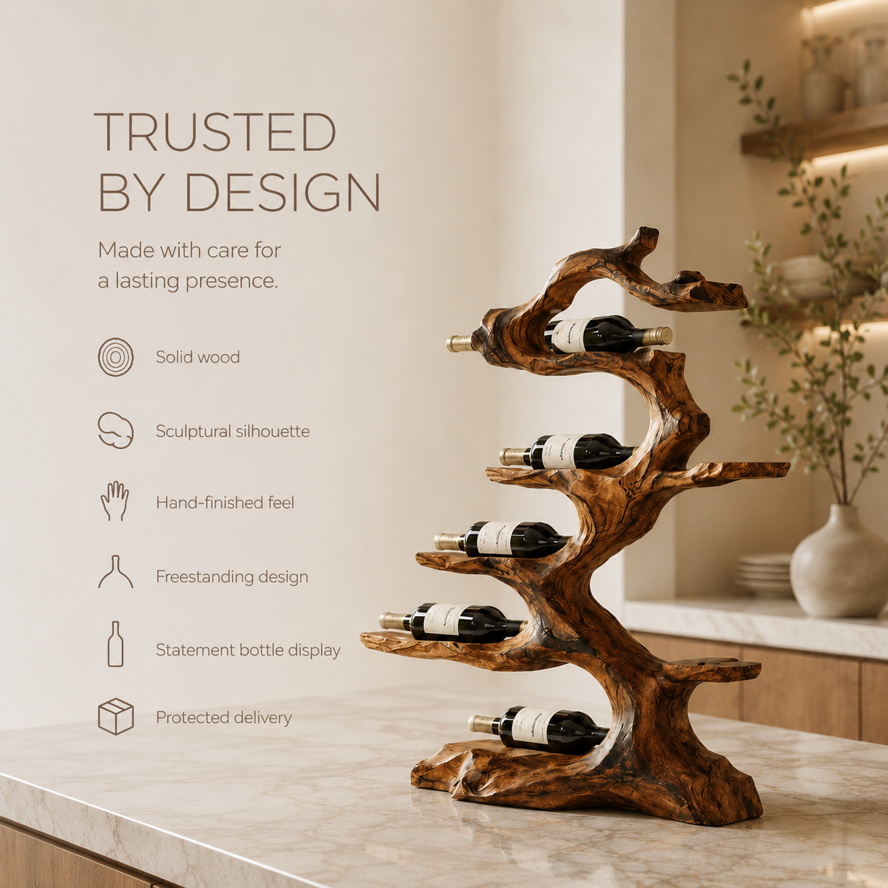 Solid Wood Wall Wine Rack with Glass Holder - Gallery Wave - product image 09