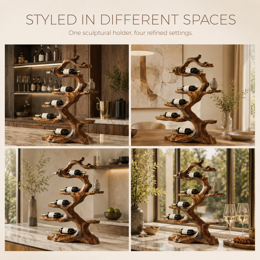 Solid Wood Wall Wine Rack with Glass Holder - Gallery Wave - product image 10