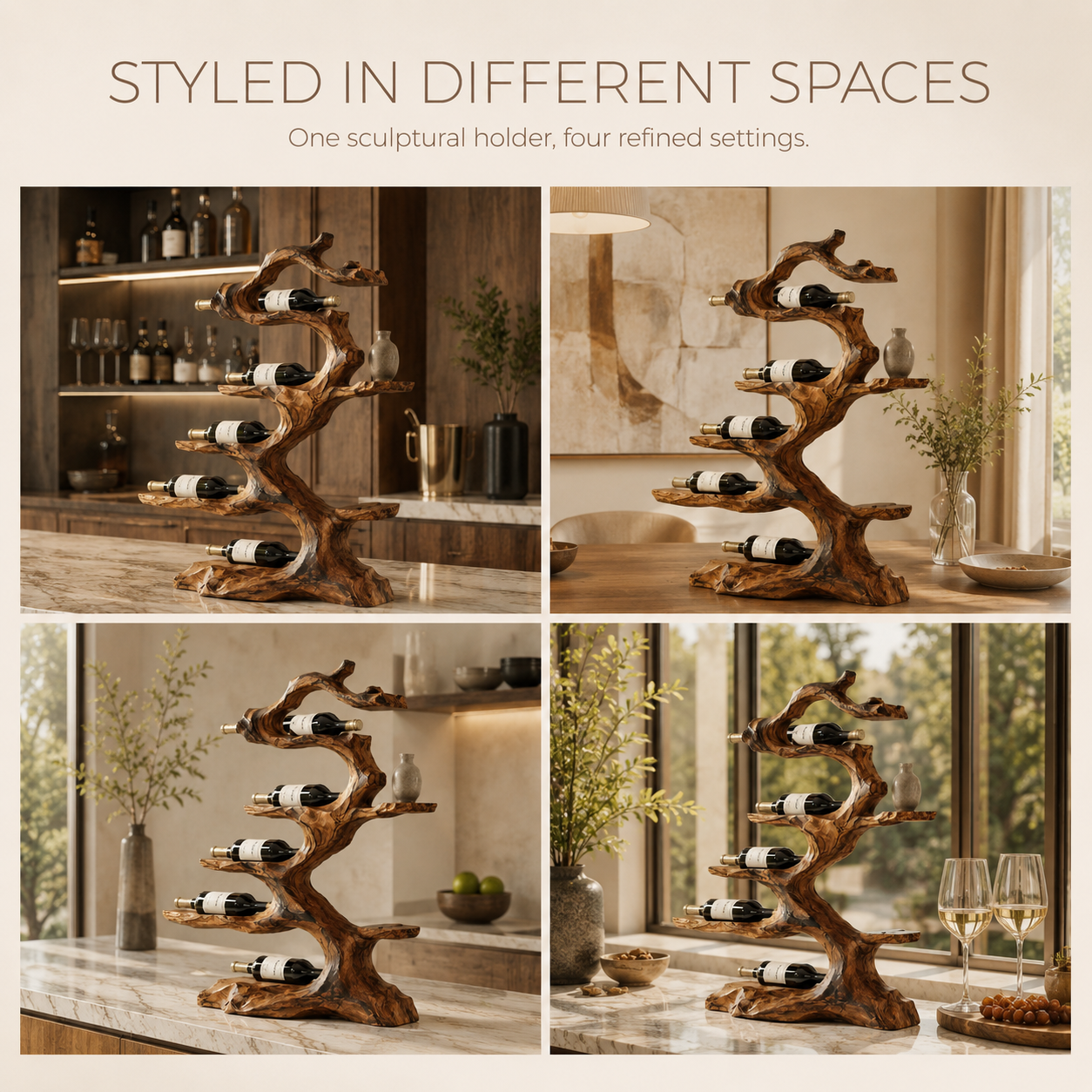Solid Wood Wall Wine Rack with Glass Holder - Gallery Wave - product image 10