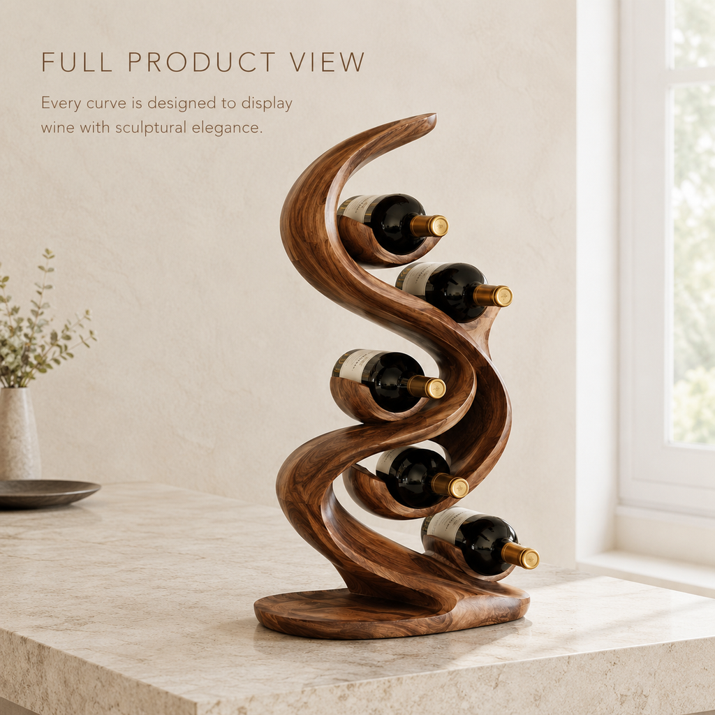 Solid Wood Wall Wine Rack with Glass Holder - Carved Halo - product image 03
