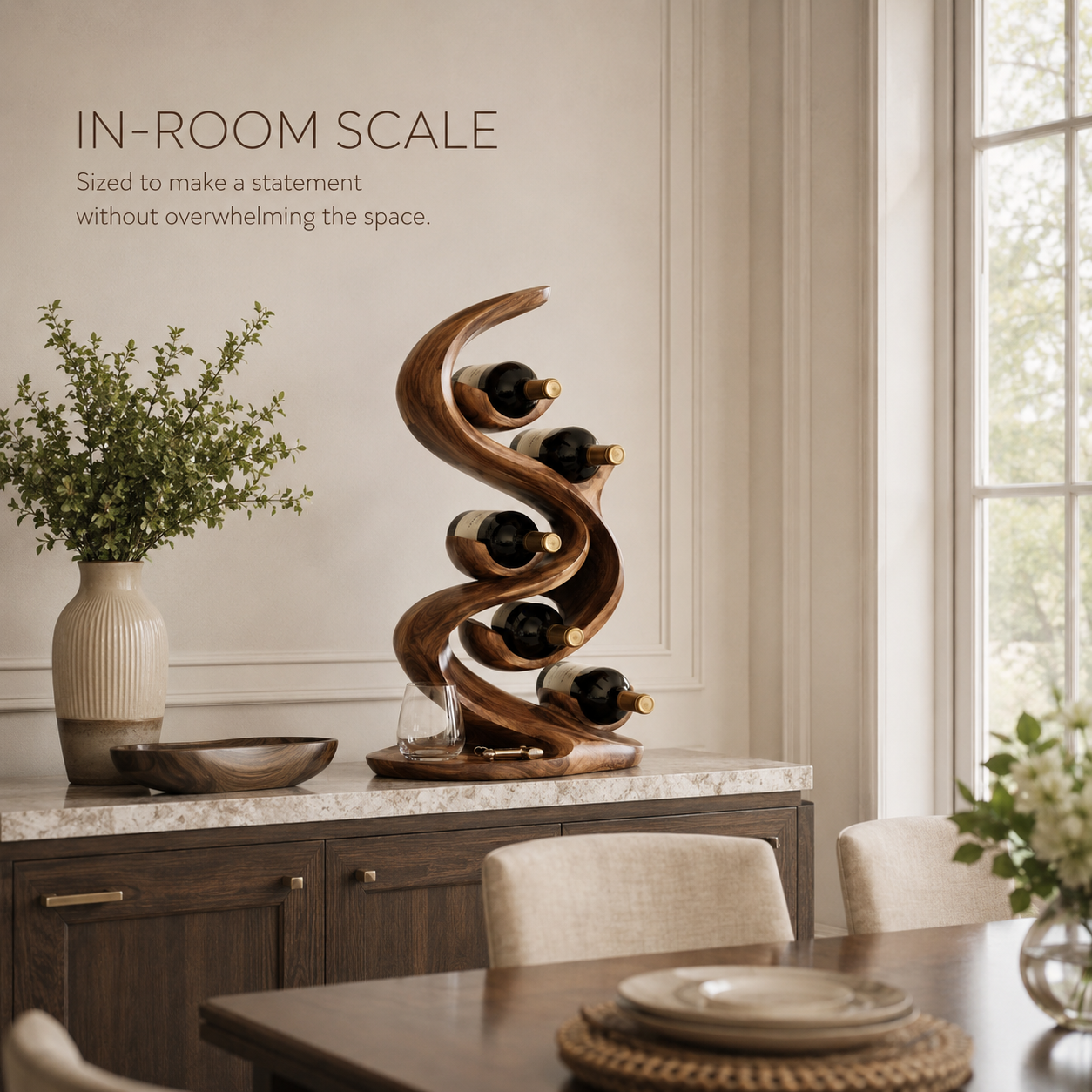 Solid Wood Wall Wine Rack with Glass Holder - Carved Halo - product image 04