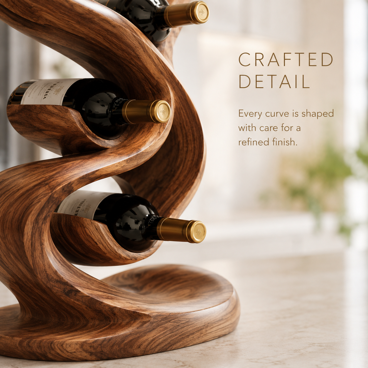 Solid Wood Wall Wine Rack with Glass Holder - Carved Halo - product image 06