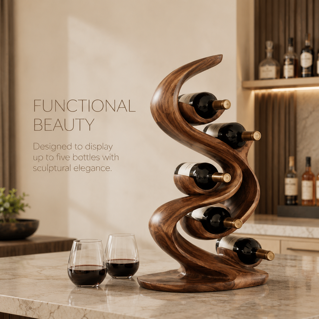 Solid Wood Wall Wine Rack with Glass Holder - Carved Halo - product image 07