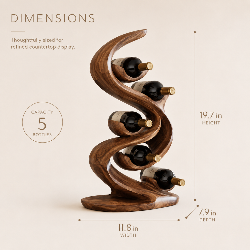 Solid Wood Wall Wine Rack with Glass Holder - Carved Halo - product image 08
