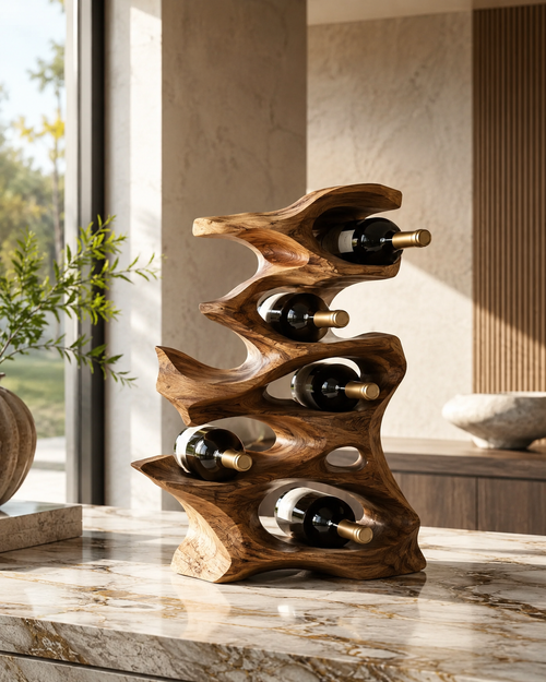 Solid Wood Wall Wine Rack with Glass Holder - Root Form - main view