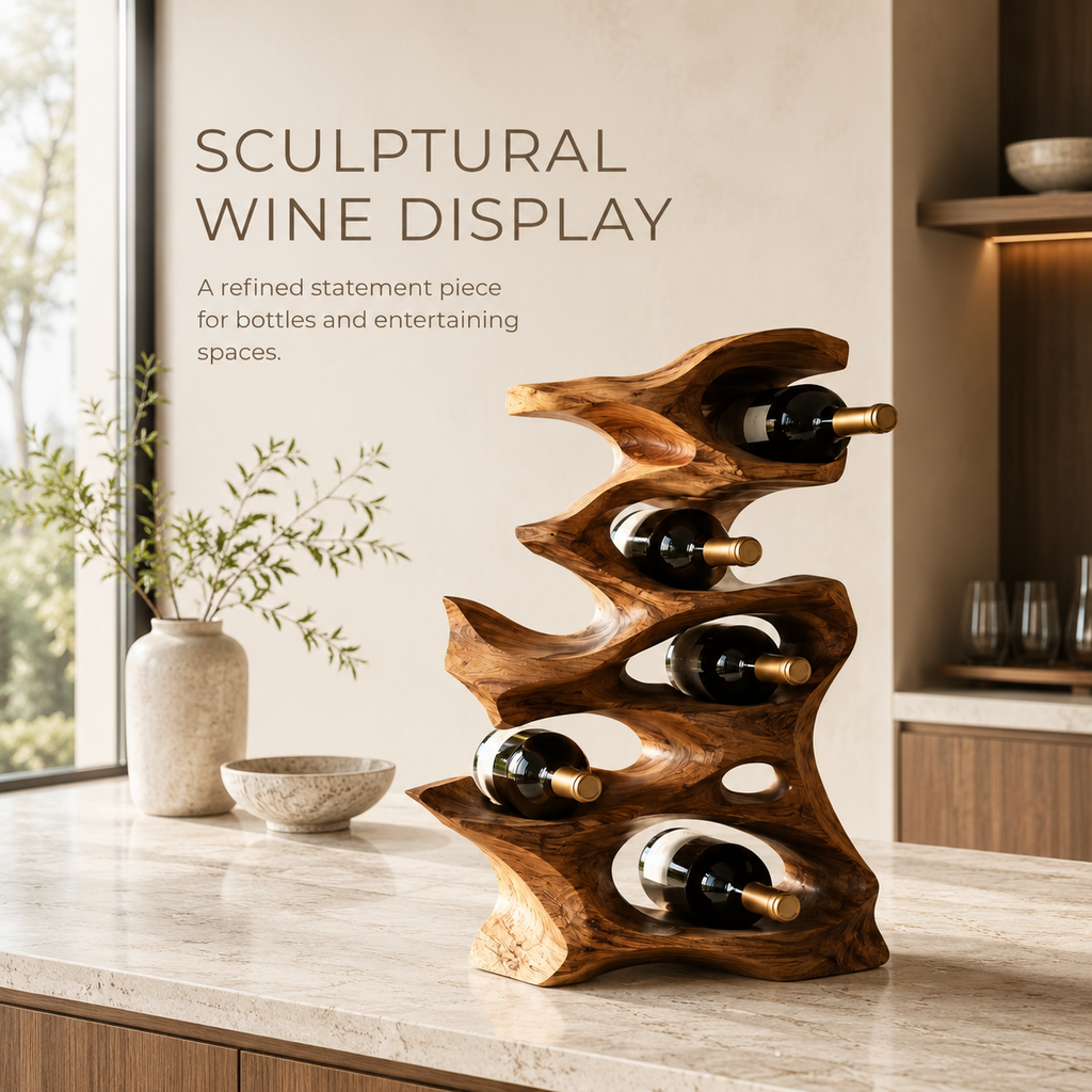Solid Wood Wall Wine Rack with Glass Holder - Root Form - product image 02