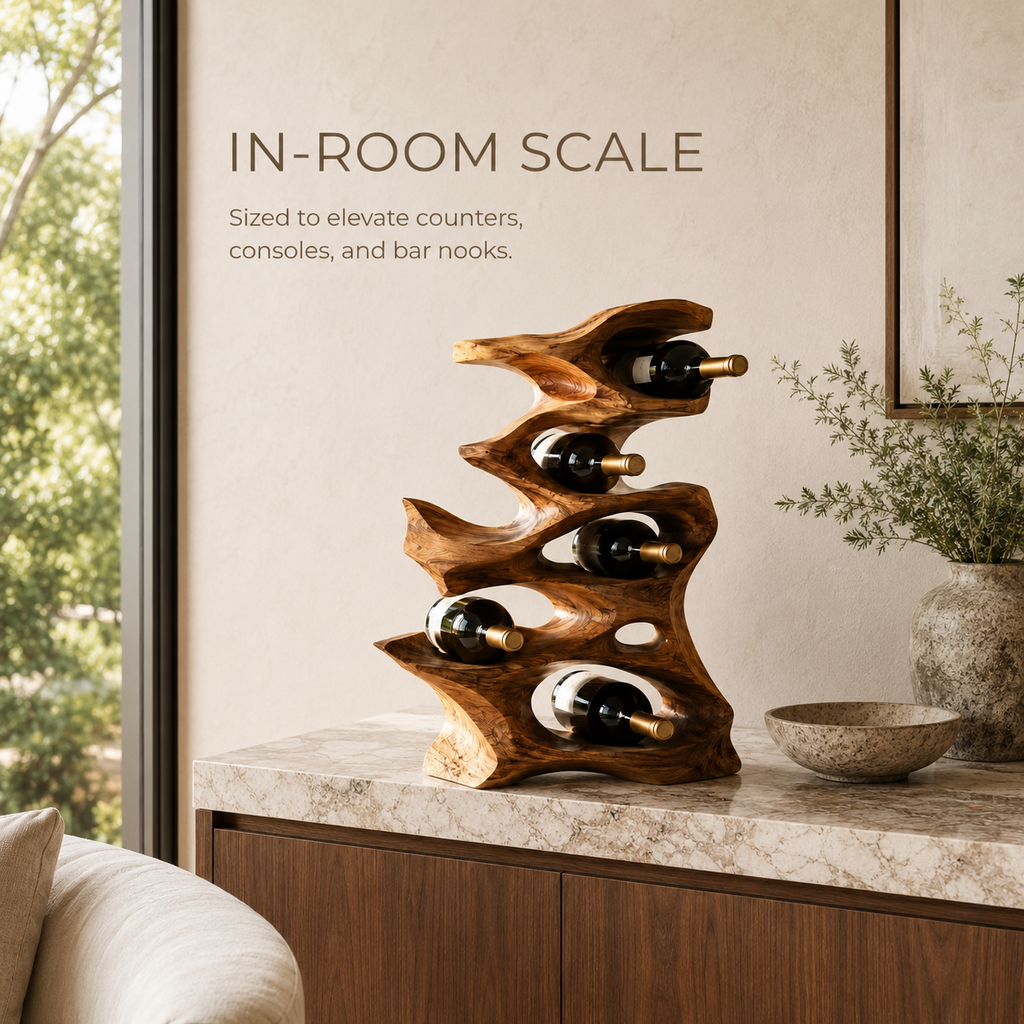 Solid Wood Wall Wine Rack with Glass Holder - Root Form - product image 04