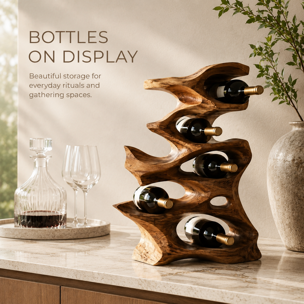 Solid Wood Wall Wine Rack with Glass Holder - Root Form - product image 07